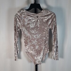 Zara Kids Cream Long‎ Sleeve Crushed Velvet Bodysuit SZ 13-14 (Youth)